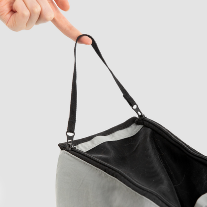 Black outdoor pet tote shoulder bag product view with strap