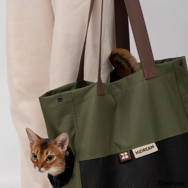 Aesthetic Breathable Canvas Pet Carrier Tote close-up detail view