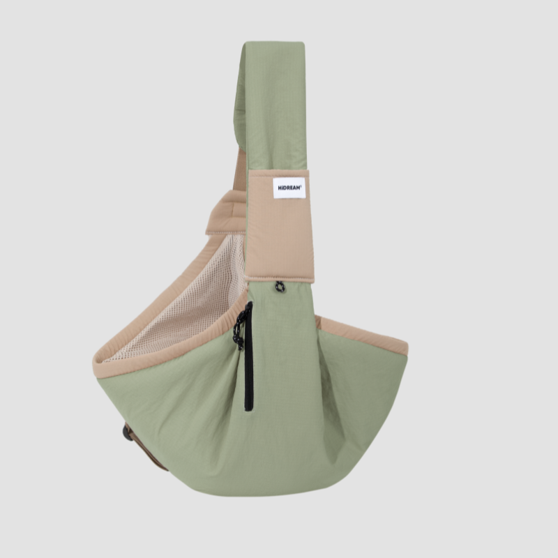 Sage green ergonomic hands-free pet sling carrier product view