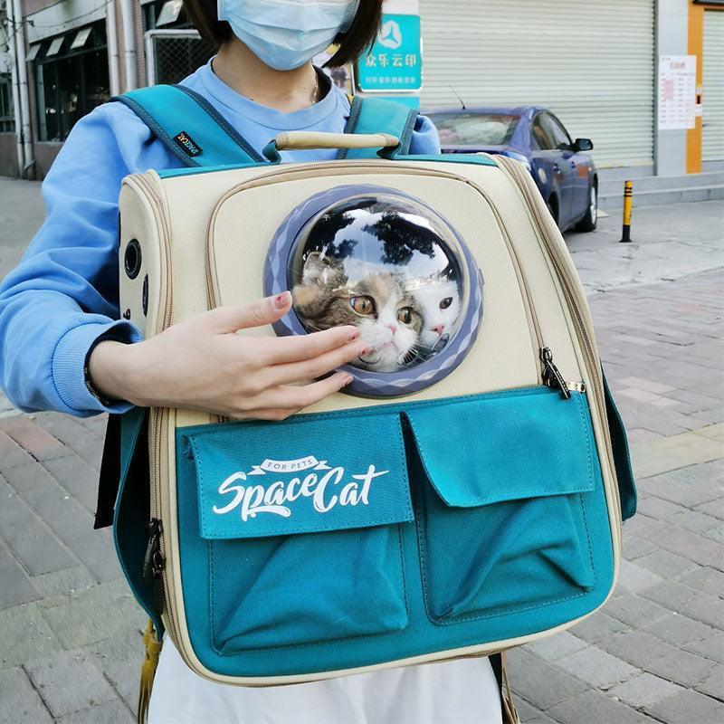 Canvas Cat Carrier Bag Expandable Backpack