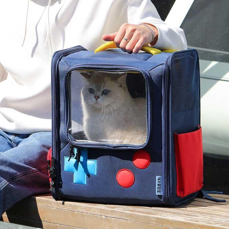 Game Retro Cat Backpack Expandable Carrier Bag