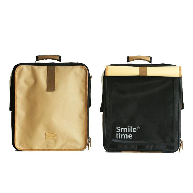 Beige and black roll-up cat carrier front and back views