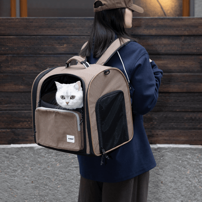 Plaid Pet Travel Backpack Carrier with Large Ventilated Space - ZoePaws