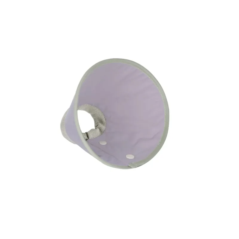 Lavender pet recovery cone collar with soft padded edge and snap closure
