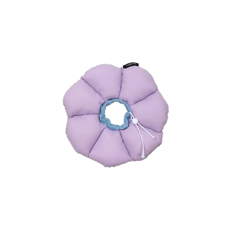 Lavender flower-shaped pet recovery cone collar with adjustable blue drawstring by HiDREAM